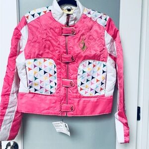 ***NOT FOR SALE*** Baby Phat Pink and White Buckle Monogram Moto Biker Jacket